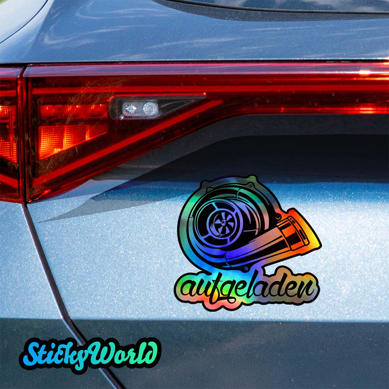 Holografischer Sticker „Turbo aufgeladen“