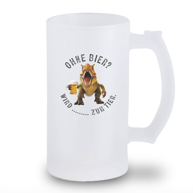 Bierkrug aus satiniertem Glas "Ohne Bier? Wird [Name] zum Tier."