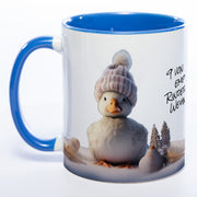 süße Kaffeetasse zum Wichteln, zu Nikolaus oder zu Weihnachten. mit süßem Gänsemotiv und Spruch: 9 von 10 Gänse empfehlenRindersteak zu Weihnachten. In der Farbe blau