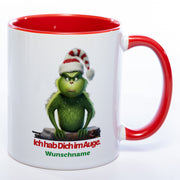Kaffeetasse Grinch mit Text: Ich hab Dich im Auge Wunschnamen - rot