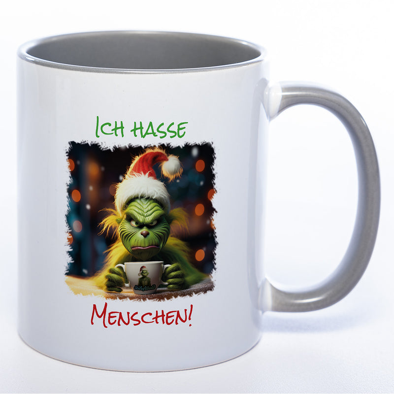 Grinch Weihnachtstasse  "Ich hasse Menschen" - lustige Kaffetasse - spülmaschinenfest