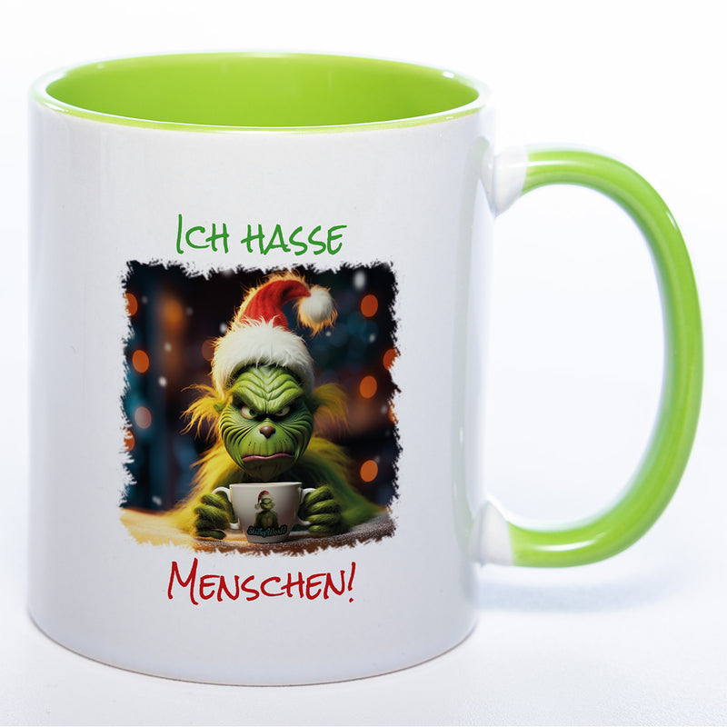 Grinch Weihnachtstasse  "Ich hasse Menschen" - lustige Kaffetasse - spülmaschinenfest