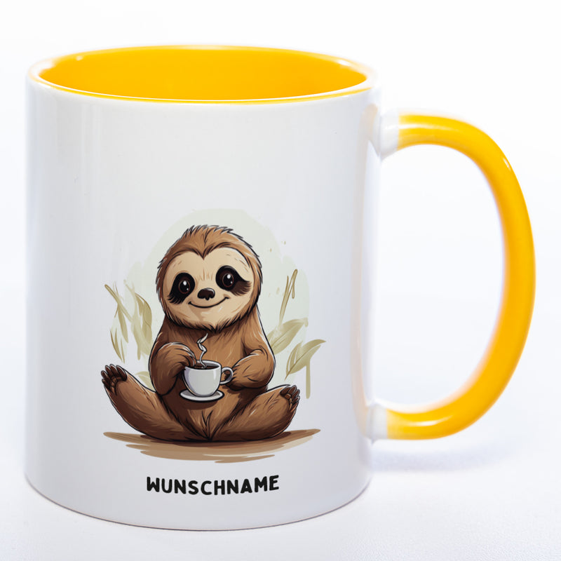Motiv-Tasse  Yogafaultier 3 mit Wunschnamen - Teetasse StickyWorld Exclusive spülmaschinenfest