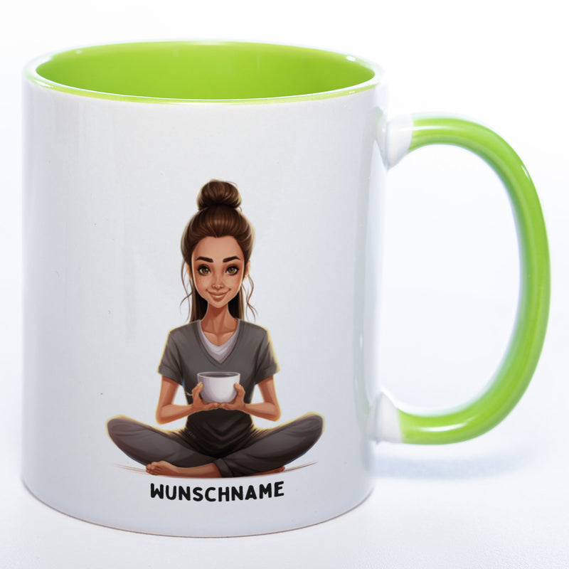 Motiv-Tasse  Yogafrau  mit Wunschnamen- Teetasse StickyWorld Exclusive spülmaschinenfest