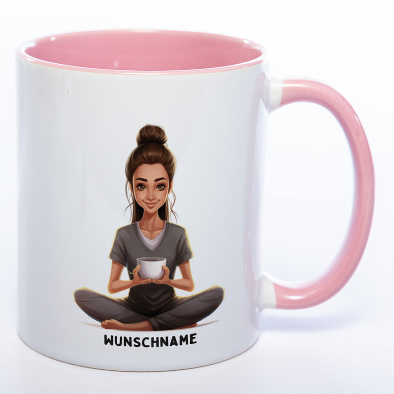 Motiv-Tasse  Yogafrau  mit Wunschnamen- Teetasse StickyWorld Exclusive spülmaschinenfest