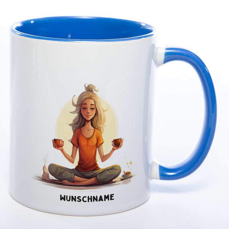 Motiv-Tasse  Yogafrau Yogasonne  mit Wunschnamen - Teetasse StickyWorld Exclusive spülmaschinenfest