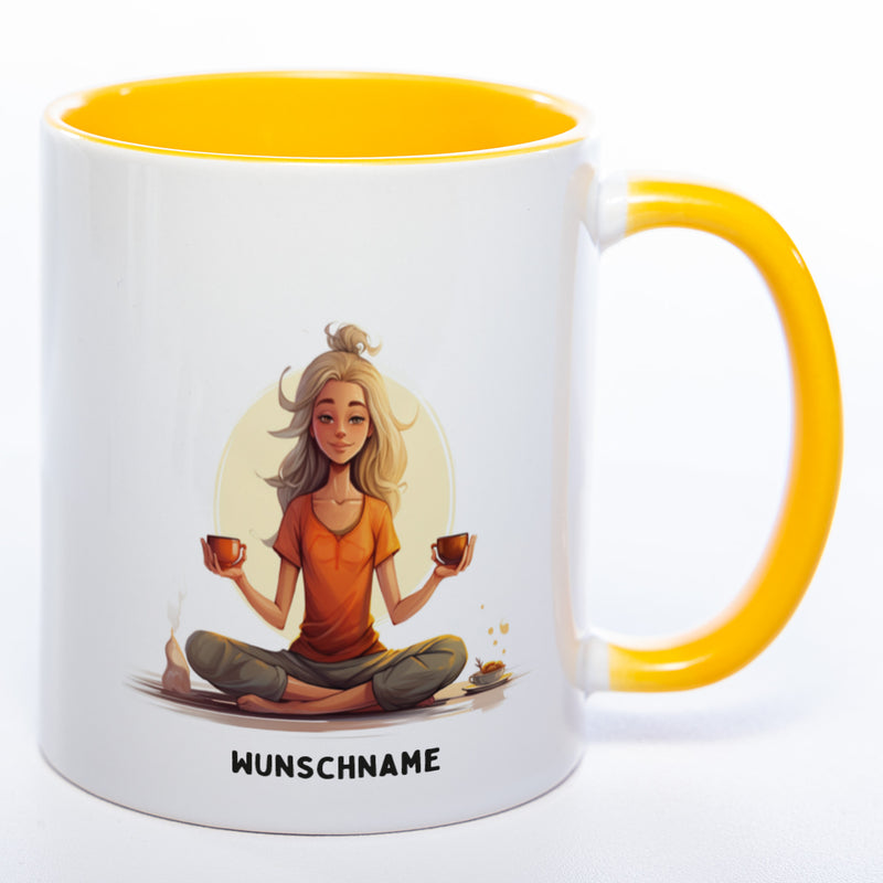 Motiv-Tasse  Yogafrau Yogasonne  mit Wunschnamen - Teetasse StickyWorld Exclusive spülmaschinenfest