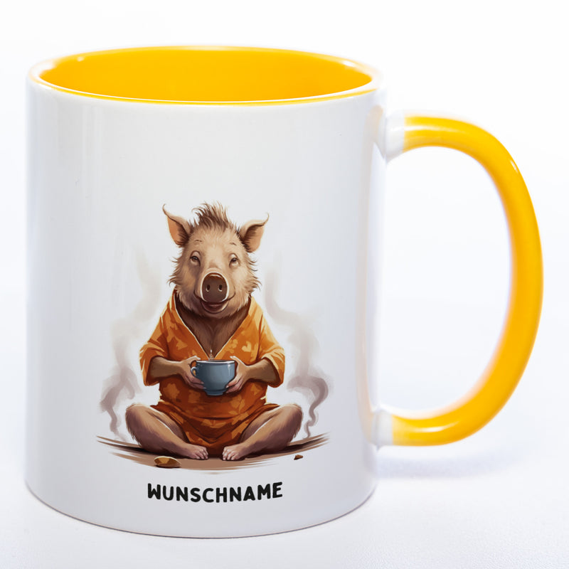 Motiv-Tasse  Yogaschwein mit Wunschnamen - Teetasse StickyWorld Exclusive spülmaschinenfest