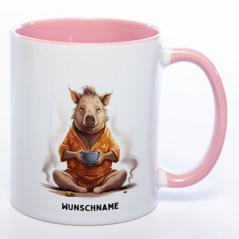 Motiv-Tasse  Yogaschwein mit Wunschnamen - Teetasse StickyWorld Exclusive spülmaschinenfest