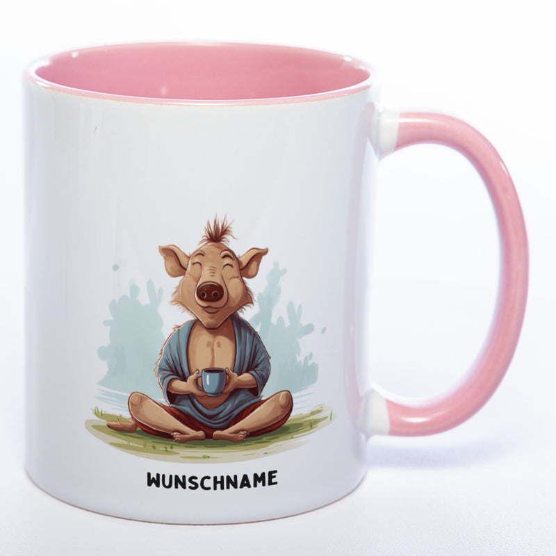 Motiv-Tasse  Yogaschwein  2 mit Wunschnamen - Teetasse StickyWorld Exclusive spülmaschinenfest