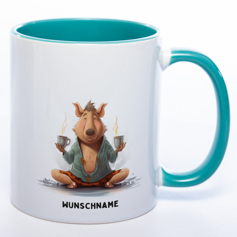 Motiv-Tasse  Yogaschwein  3 mit Wunschnamen - Teetasse StickyWorld Exclusive spülmaschinenfest