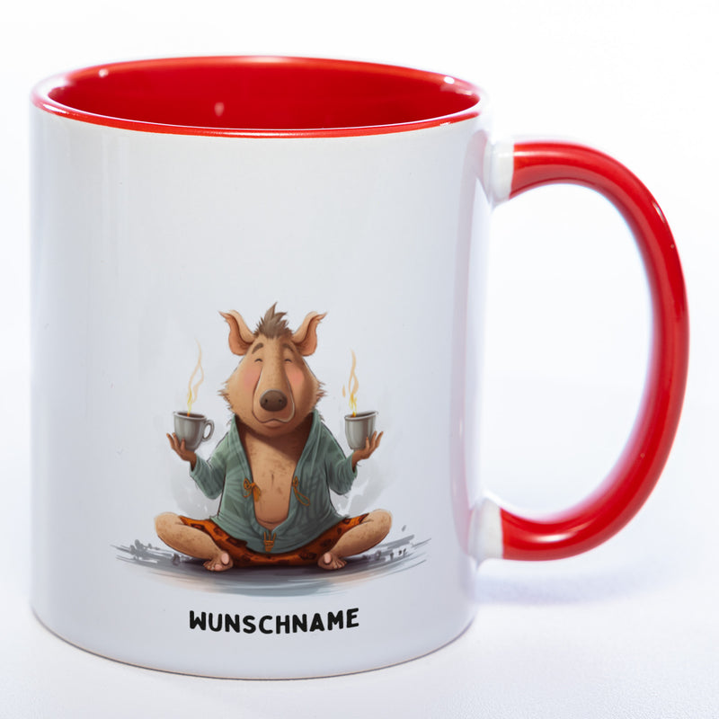 Motiv-Tasse  Yogaschwein  3 mit Wunschnamen - Teetasse StickyWorld Exclusive spülmaschinenfest