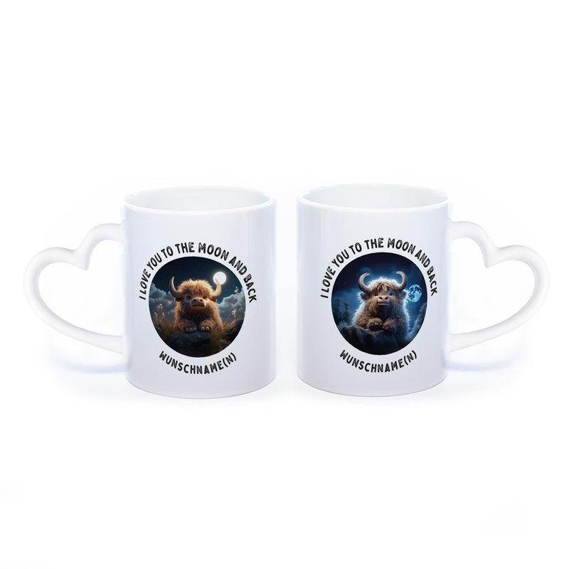 Motiv-Tasse mit Spruch "I love you to the moon and back" mit Name(n) spülmaschinenfest