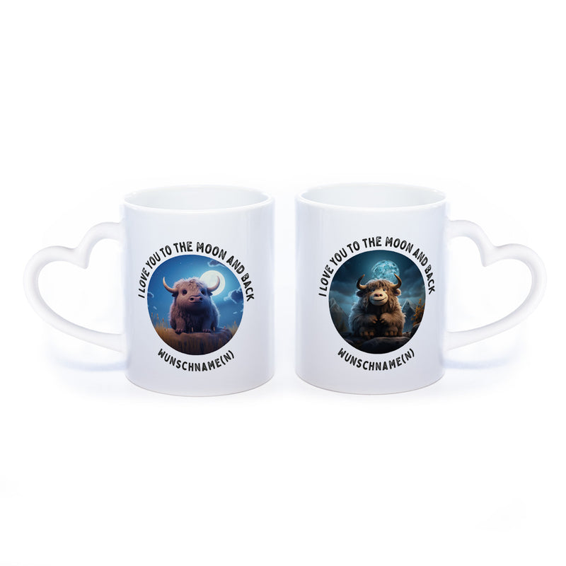 Motiv-Tasse mit Spruch "I love you to the moon and back" mit Name(n) spülmaschinenfest