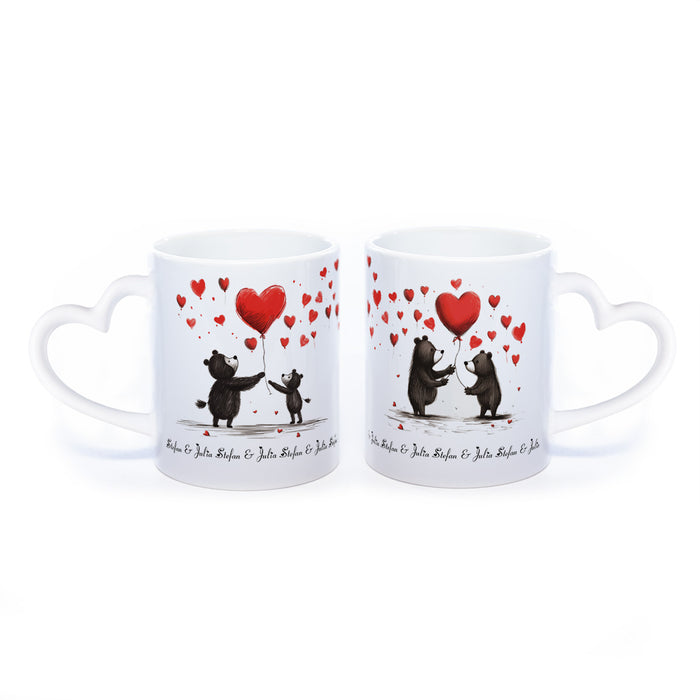 Motiv-Tasse mit süßen Bärchen und 2  Namen spülmaschinenfest
