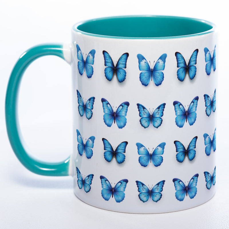 Spülmaschinenfeste Tasse mit vielen blauen Schmetterlingen - Kaffeetasse