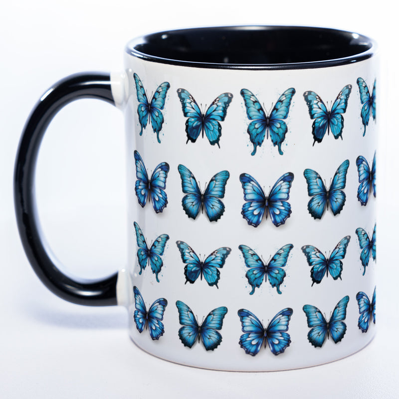 Spülmaschinenfeste Tasse mit vielen blauen Schmetterlingen Variante 2 - Kaffeetasse