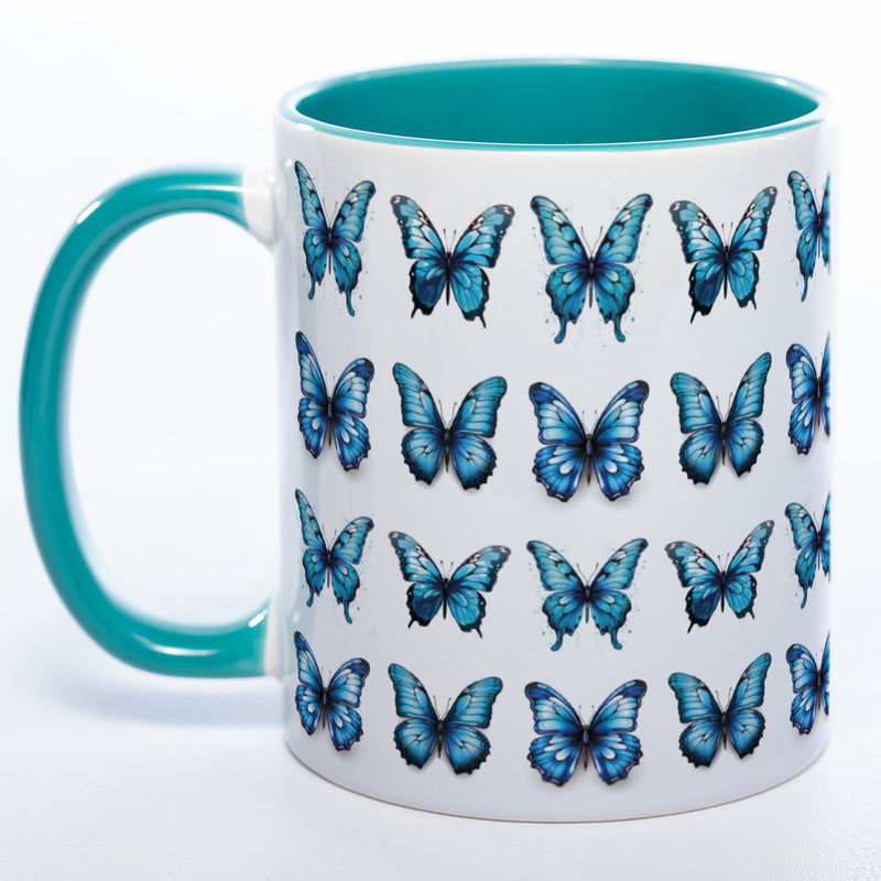 Spülmaschinenfeste Tasse mit vielen blauen Schmetterlingen Variante 2 - Kaffeetasse