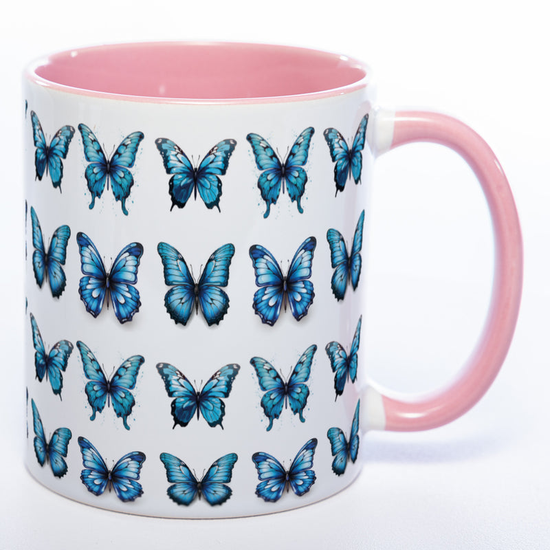 Spülmaschinenfeste Tasse mit vielen blauen Schmetterlingen Variante 2 - Kaffeetasse