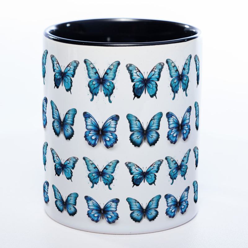 Spülmaschinenfeste Tasse mit vielen blauen Schmetterlingen Variante 2 - Kaffeetasse