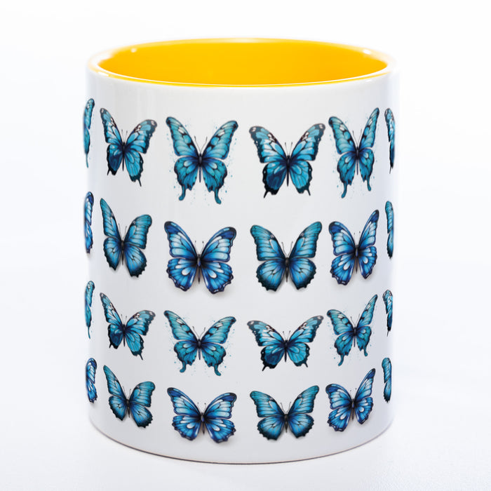 Spülmaschinenfeste Tasse mit vielen blauen Schmetterlingen Variante 2 - Kaffeetasse