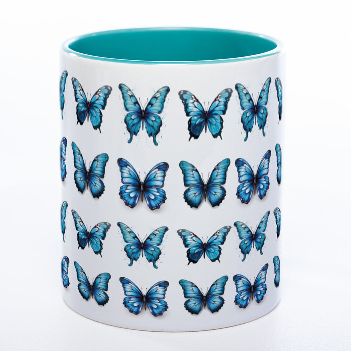 Spülmaschinenfeste Tasse mit vielen blauen Schmetterlingen Variante 2 - Kaffeetasse