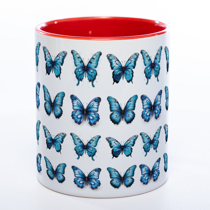 Spülmaschinenfeste Tasse mit vielen blauen Schmetterlingen Variante 2 - Kaffeetasse