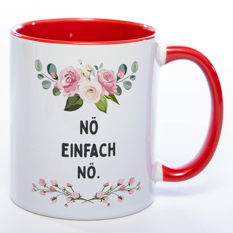 Blümchen-Tasse mit Spruch "Nö einfach Nö." - Lustige Kaffeetasse spülmaschinenfest