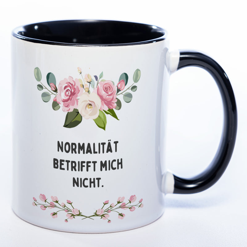 Blümchen-Tasse mit Spruch "Normalität betrifft mich nicht." - Lustige Kaffeetasse spülmaschinenfest