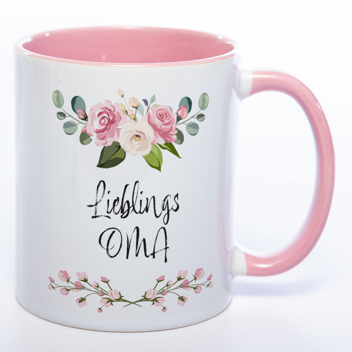 Blümchen-Tasse mit Spruch "Lieblings Oma." -  Kaffeetasse für die allerliebste Oma - spülmaschinenfest