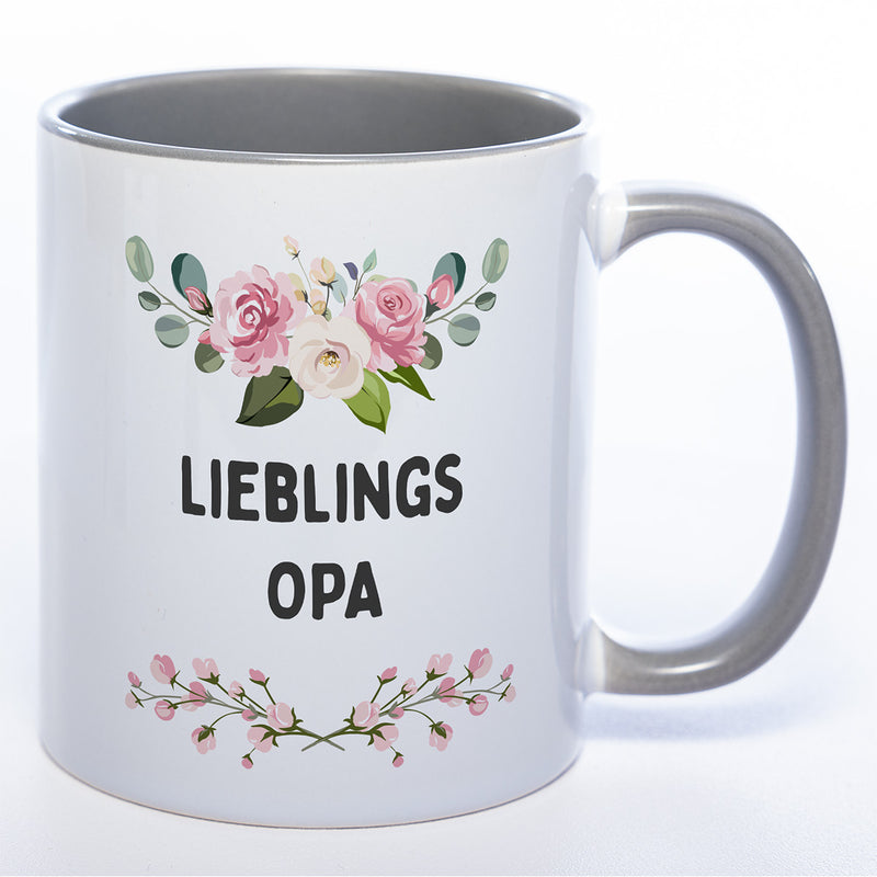 Blümchen-Tasse mit Spruch "Lieblings Opa." - Kaffeetasse für den allerliebsten Opa - spülmaschinenfest