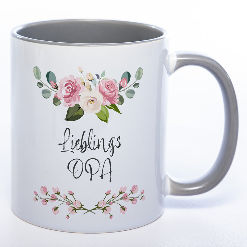Blümchen-Tasse mit Spruch "Lieblings Opa." - Kaffeetasse für den allerliebsten Opa - spülmaschinenfest