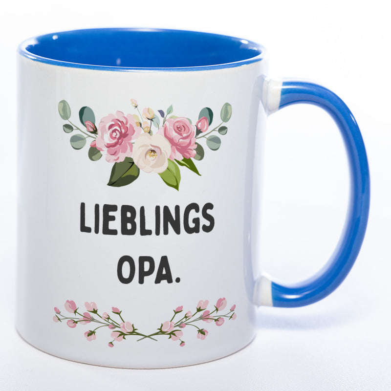 Blümchen-Tasse mit Spruch "Lieblings Opa." - Kaffeetasse für den allerliebsten Opa - spülmaschinenfest