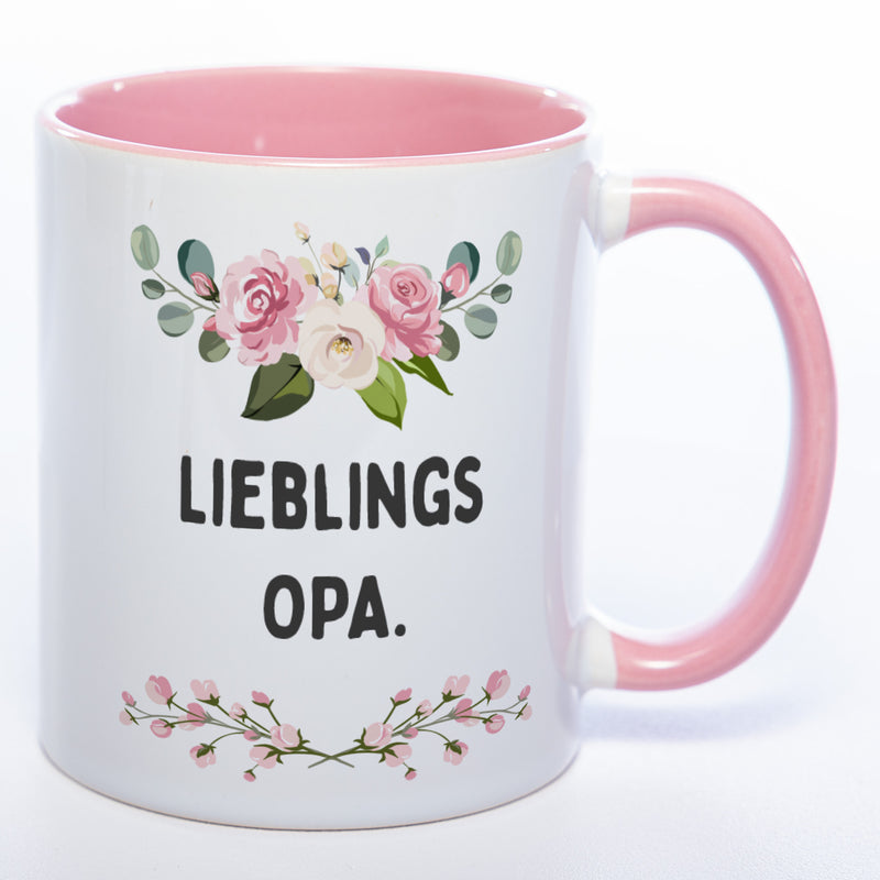 Blümchen-Tasse mit Spruch "Lieblings Opa." - Kaffeetasse für den allerliebsten Opa - spülmaschinenfest