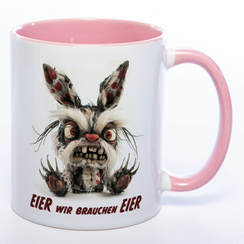Motiv - Tasse mit wütendem Hasen und Spruch: "Eier wir brauchen Eier."  spülmaschinenfest
