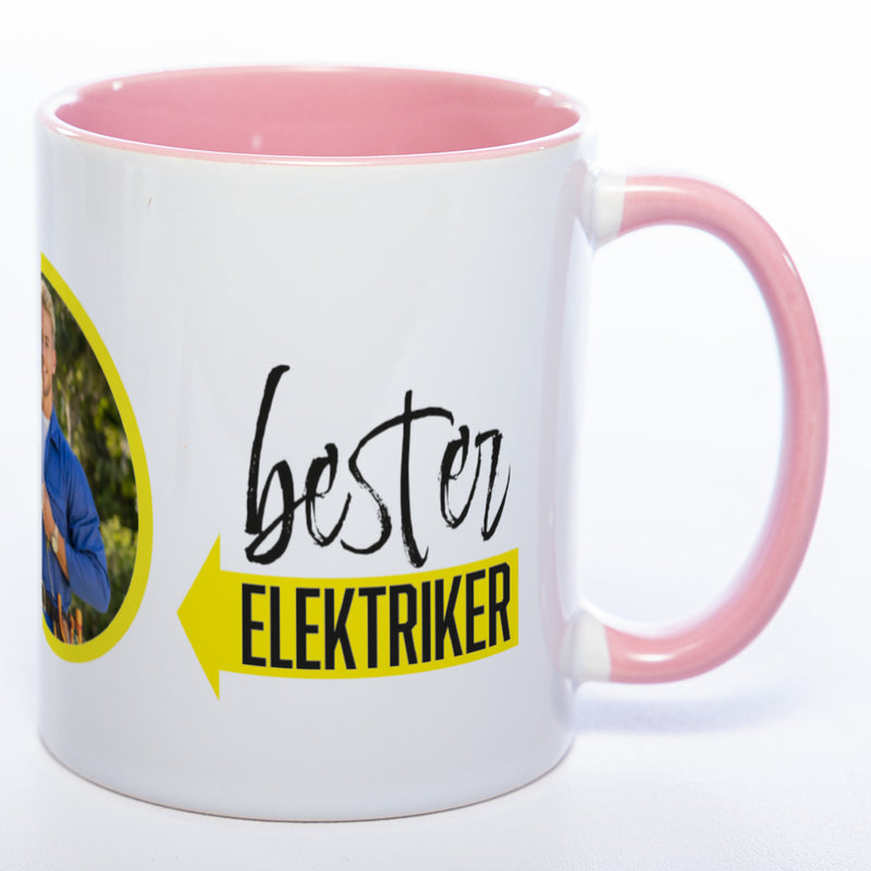 Spülmaschinenfeste Tasse "Bester Elektriker" mit Foto (HD Druck) | Jetzt selbst gestalten!