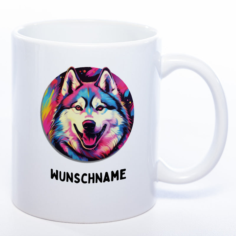 Mug Art Tasse mit Husky Motiv 4 wahlweise mit NAME - Kaffeetasse StickyWorld Exclusive
