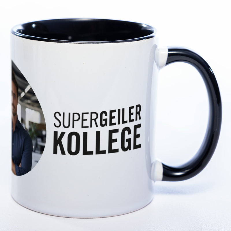 Spülmaschinenfeste Tasse "Supergeiler Kollege" mit Foto (HD Druck) | Jetzt selbst gestalten!