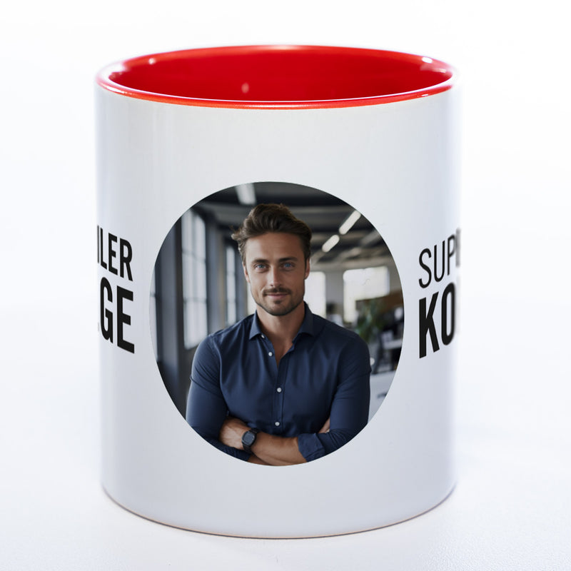 Spülmaschinenfeste Tasse "Supergeiler Kollege" mit Foto (HD Druck) | Jetzt selbst gestalten!