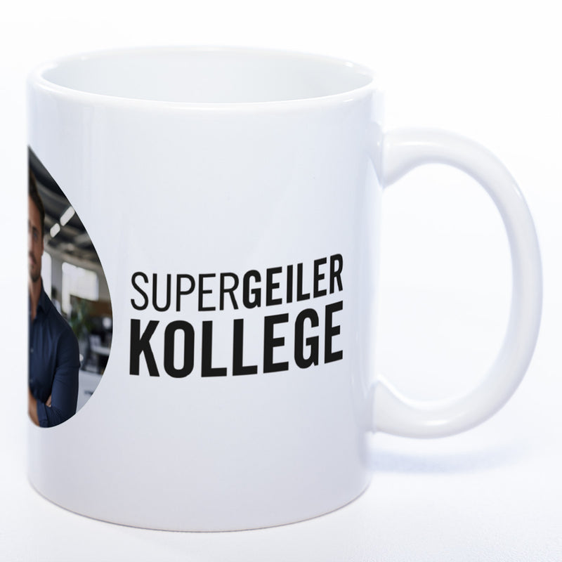 Spülmaschinenfeste Tasse "Supergeiler Kollege" mit Foto (HD Druck) | Jetzt selbst gestalten!
