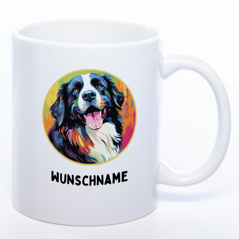 Tasse mit Wunschnamen und Landseer-Motiv weiß