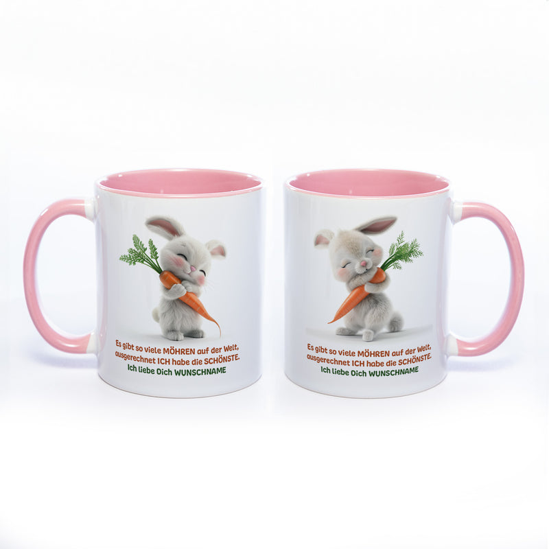 Motivtasse Hase mit Möhre und Wunschnamen - süße Kaffeetasse, nicht nur zu Ostern  - spülmaschinenfest