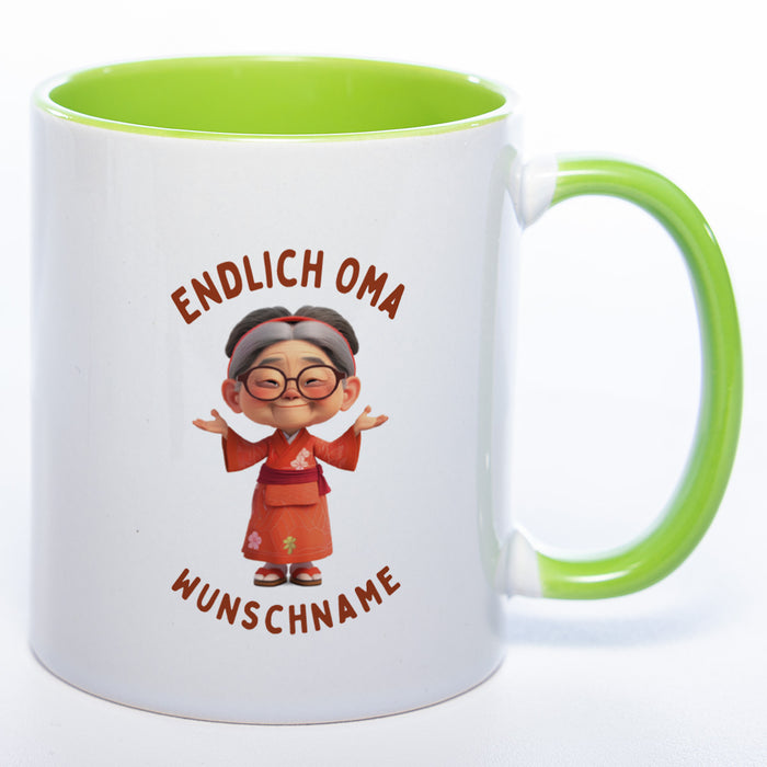 "Endlich Oma"-Tasse mit Wunschnamen - weitere Motive - spülmaschinenfest