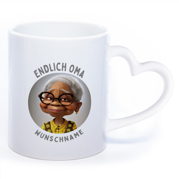 "Endlich Oma"-Tasse mit Wunschnamen - weitere Motive - spülmaschinenfest