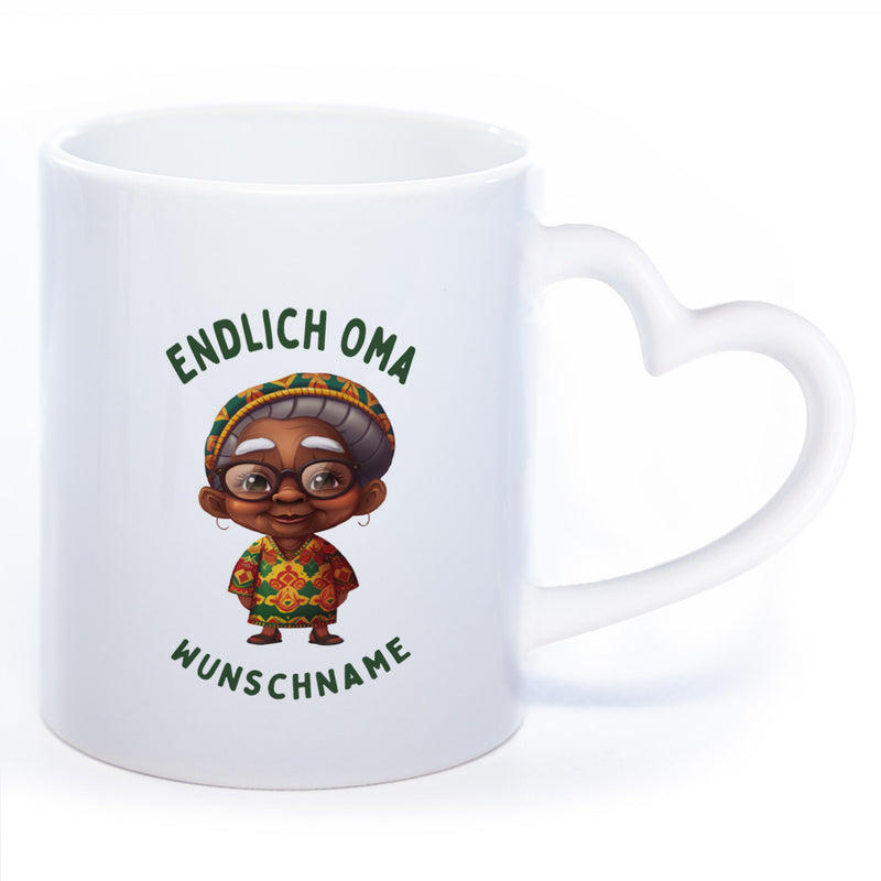 "Endlich Oma"-Tasse mit Wunschnamen - weitere Motive - spülmaschinenfest