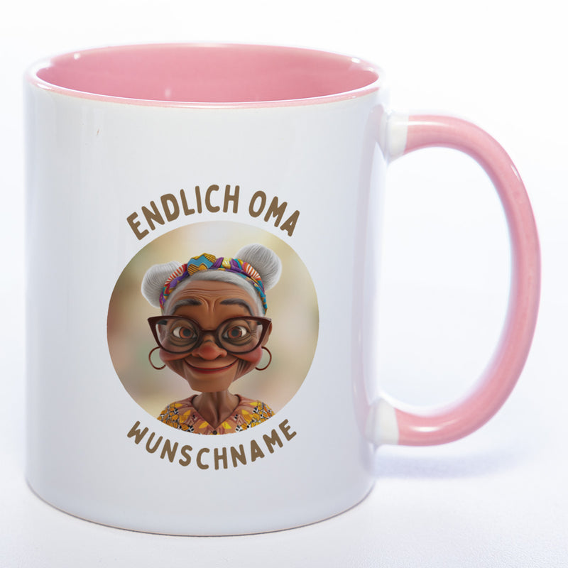 "Endlich Oma"-Tasse mit Wunschnamen - weitere Motive - spülmaschinenfest