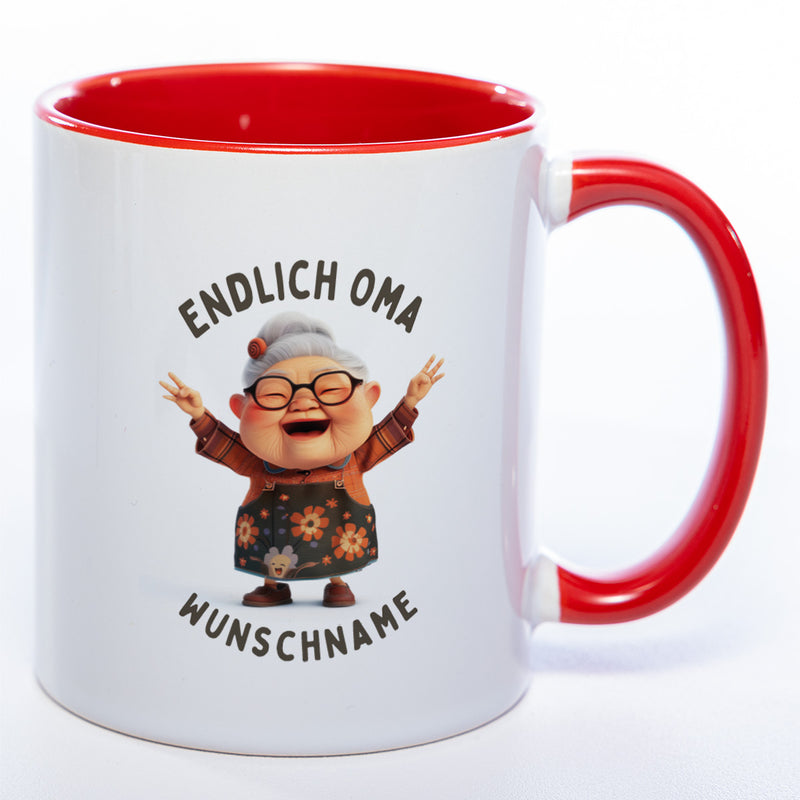 "Endlich Oma"-Tasse mit Wunschnamen - weitere Motive - spülmaschinenfest