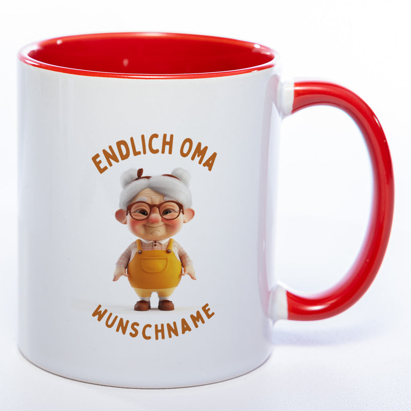 "Endlich Oma"-Tasse mit Wunschnamen - spülmaschinenfest