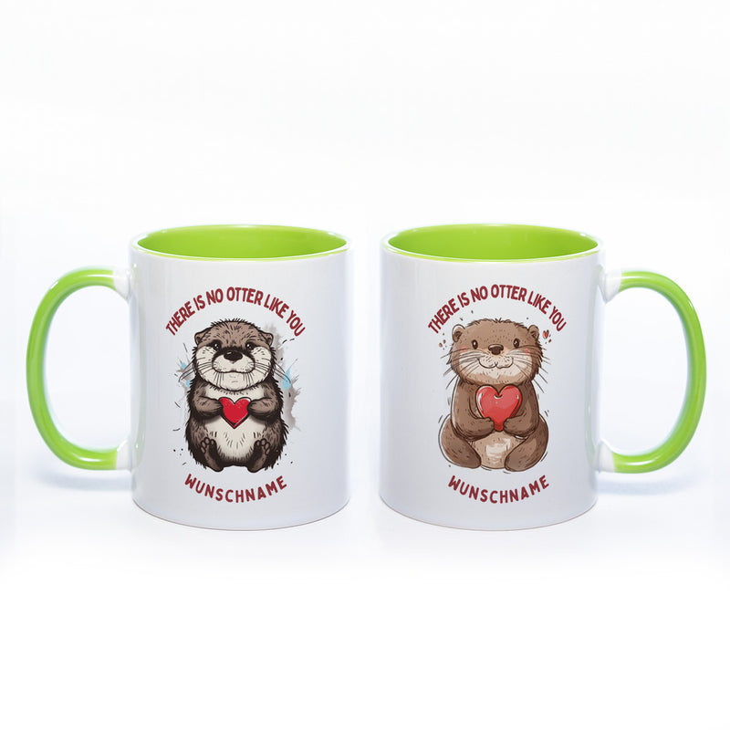 Motiv-Tasse mit Ottern und 2 Liebessprüchen zur Auswahl - süße Kaffeetasse mit Wunschnamen - spülmaschinenfest