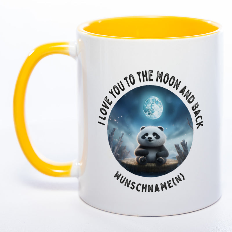Motiv-Tasse mit Spruch "I love you to the moon and back" mit Name(n) spülmaschinenfest